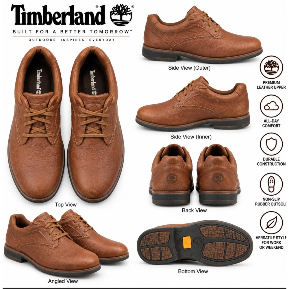 Timberland Mens Oxford Shoes Size 10.5M Brown Waterproof Comfort Leather Lace Up